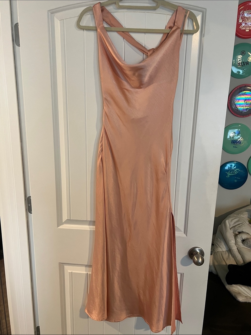 Hello Molly Peach Satin Slip Maxi Dress